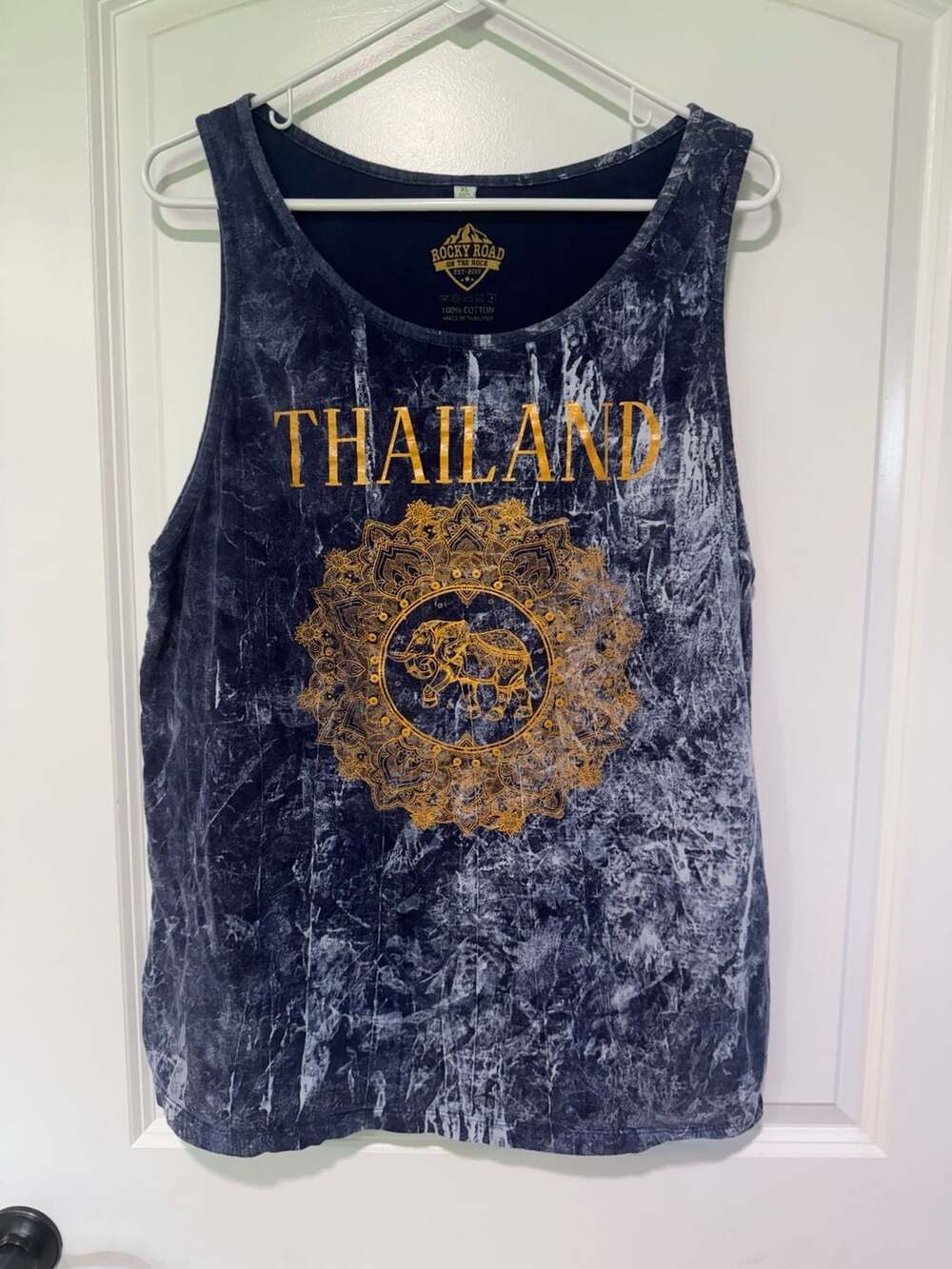 Y2K Thailand Elephant Mandala Acid Wash Graphic Tank Top Boho Men’s XL